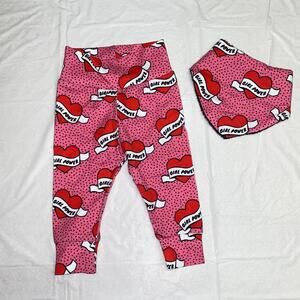 Lily & Ted Girl Power Pink Heart Leggings & Bib Set Baby Size 3-6 Months